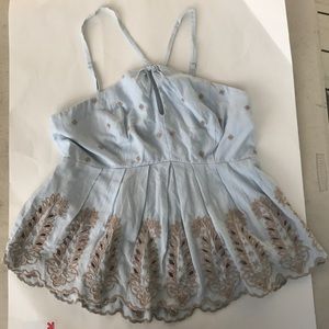 NWOT Moulinette Souers Blue & Gold Peplum Tank